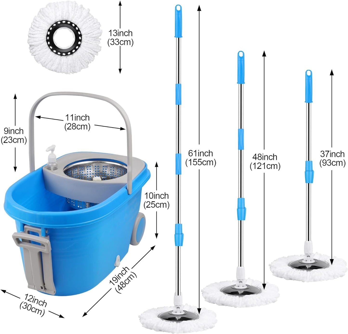 Spin Mop Cleaning System with 3 Microfiber Heads