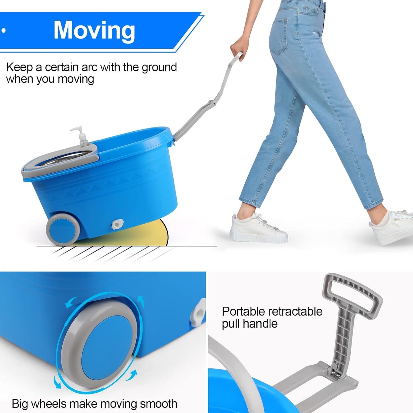 Spin Mop Cleaning System with 3 Microfiber Heads