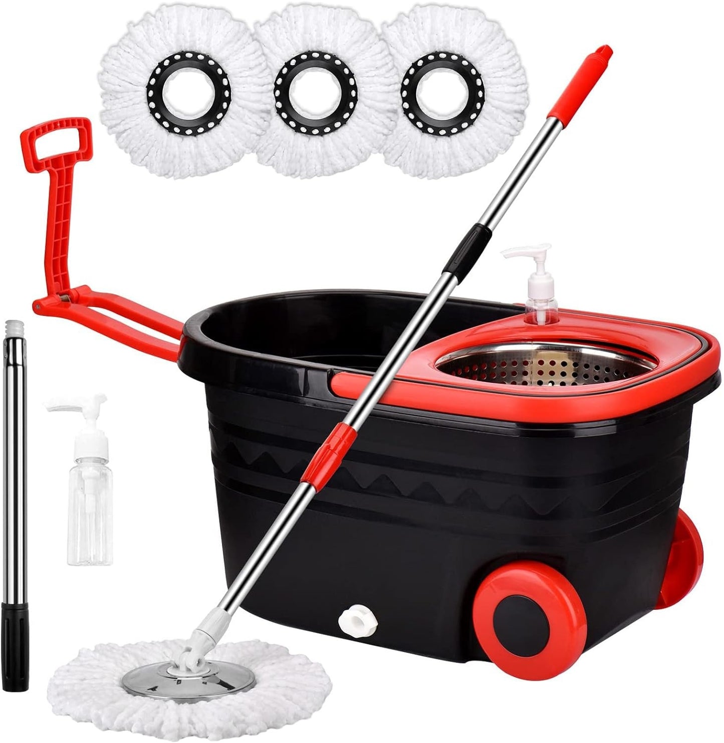 Spin Mop Cleaning System with 3 Microfiber Heads