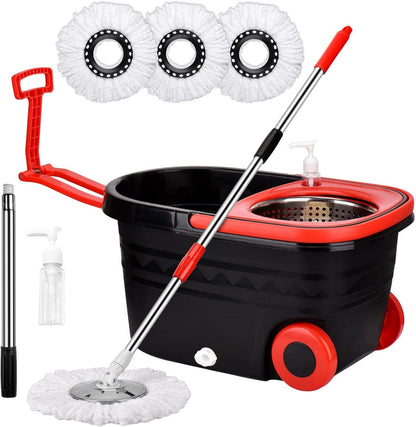 Spin Mop Cleaning System with 3 Microfiber Heads