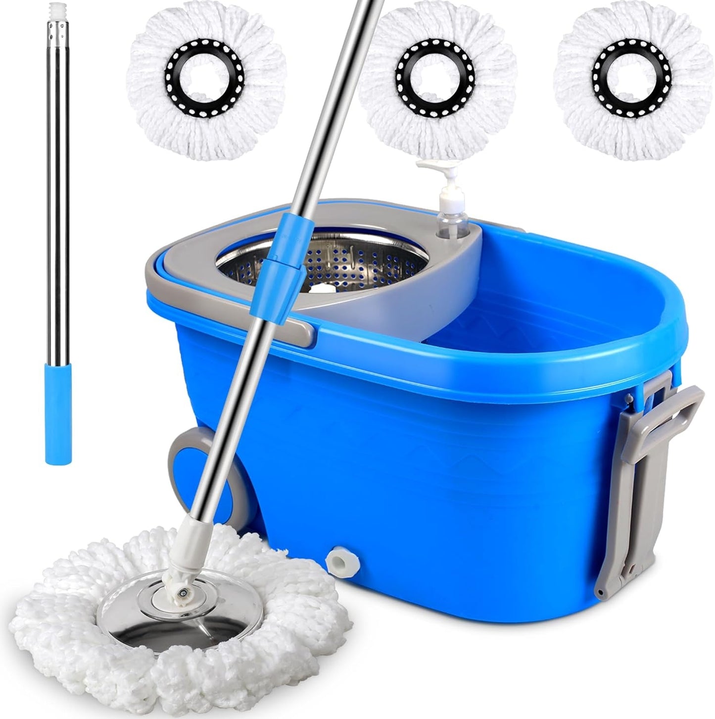 Spin Mop Cleaning System with 3 Microfiber Heads
